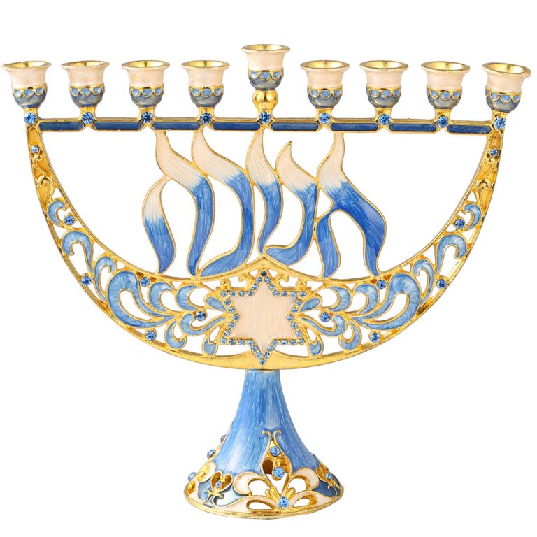 Hand-Painted Enamel Menorah with Gold Accents & Crystals photo 5