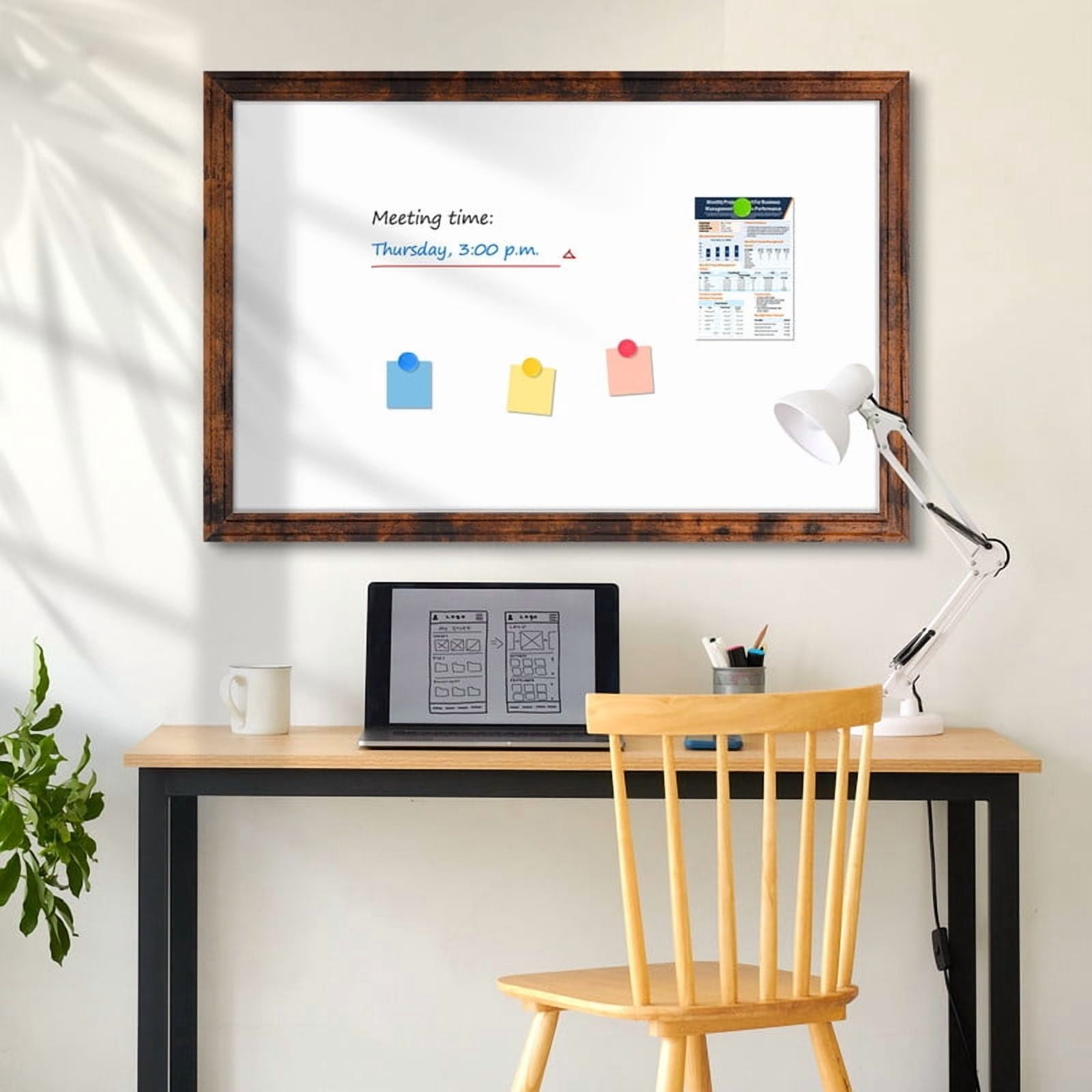 DOLLAR BOSS Large Magnetic Dry Erase Whiteboard, 36"x24" Magnetic Whiteboard for Wall Vintage Wood Frame Wall-Mounted White Board Decorative Notice Board for,Office,Home with 4 Markers & 8 Magnets