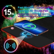 SANPTENT RGB 15W Large Keyboard Pad Wireless Charger Gaming Mouse Pad, Desk Mat with 10 Light Modes, Keyboard Pad with Non-Slip Rubber Base, Waterproof Desk Pad for Home Office Decor