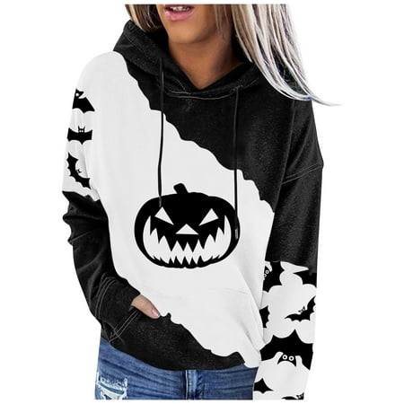 

RPVATI Soft Hoodies for Women with Pocket Women Lightweight Sweatshirt Hooded Outfits Drawstring Women Pullover Shirts Long Sleeve Halloween Pumpkin Comfy Maternity Clothes Black M