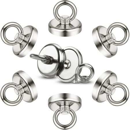 

10Pack Neodymium Fishing Magnets Permanent Rare Earth Magnets with Eyebolt 100 LBS (45 KG) Magnetic Hooks Heavy Duty with Countersunk Hole Eyebolt for Retrieving in River and Magnetic Fishing