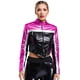 thumbnail image 5 of Chaquetas brillantes para mujer, ropa de abrigo con contraste metálico, disfraz de Cosplay de carreras para conducir, abrigo corto con cremallera frontal y cuello levantado de manga larga, 5 of 5