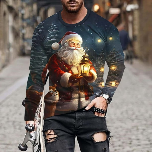 Blusas y camisas de manga larga y cuello redondo para hombre, camisetas informales con estampado de cuello redondo, blusas de manga corta para hombre