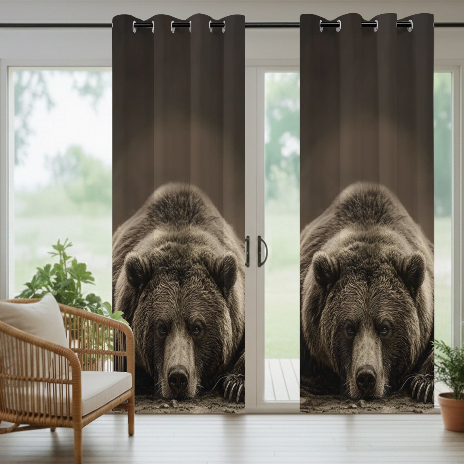 Brown Bear Outdoor Curtains for Patio, Forest Wildlife Animal Rustic Sunshade Privacy Drapes Grommet Waterproof Outside Curtains for Porch/Cabana/Balcony 54"x 108", 1 Panel