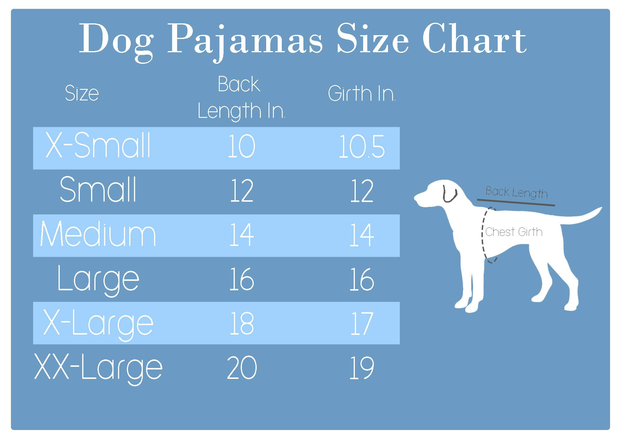 Leveret Pajamas Size Chart