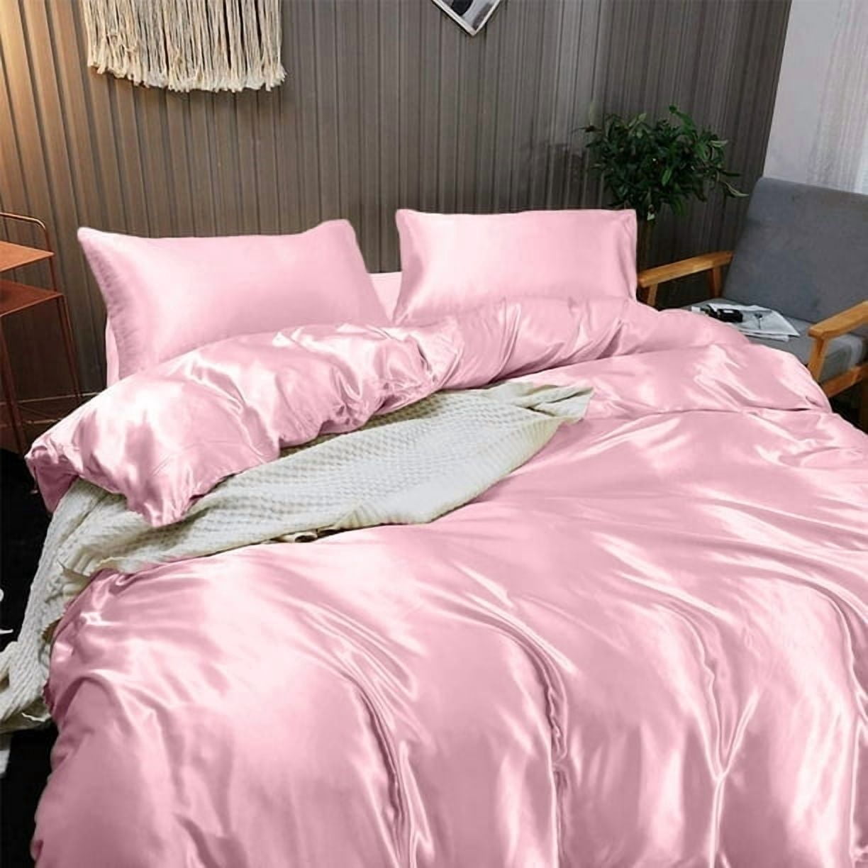 Vogue Linen Pure Mulberry Silk Duvet Cover - 25 Momme 6A Graded Silk - 1 Piece Duvet Cover Oversized Queen 92" x 98", Baby Pink