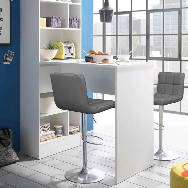 Lacoo Set of 2 Bar Stools Adjustable Swivel Armless Barstools with PU Leather, Gray