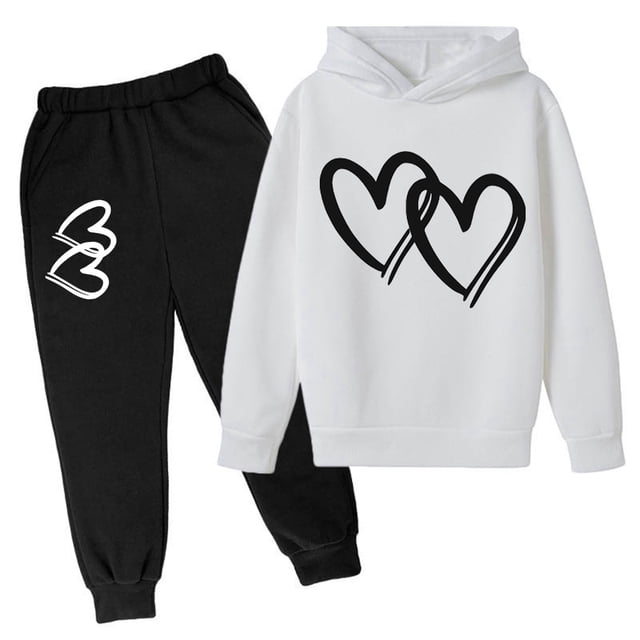 Kepi Baby Matching Girl Clothes Children's Valentine Heart Print Hoodie Set