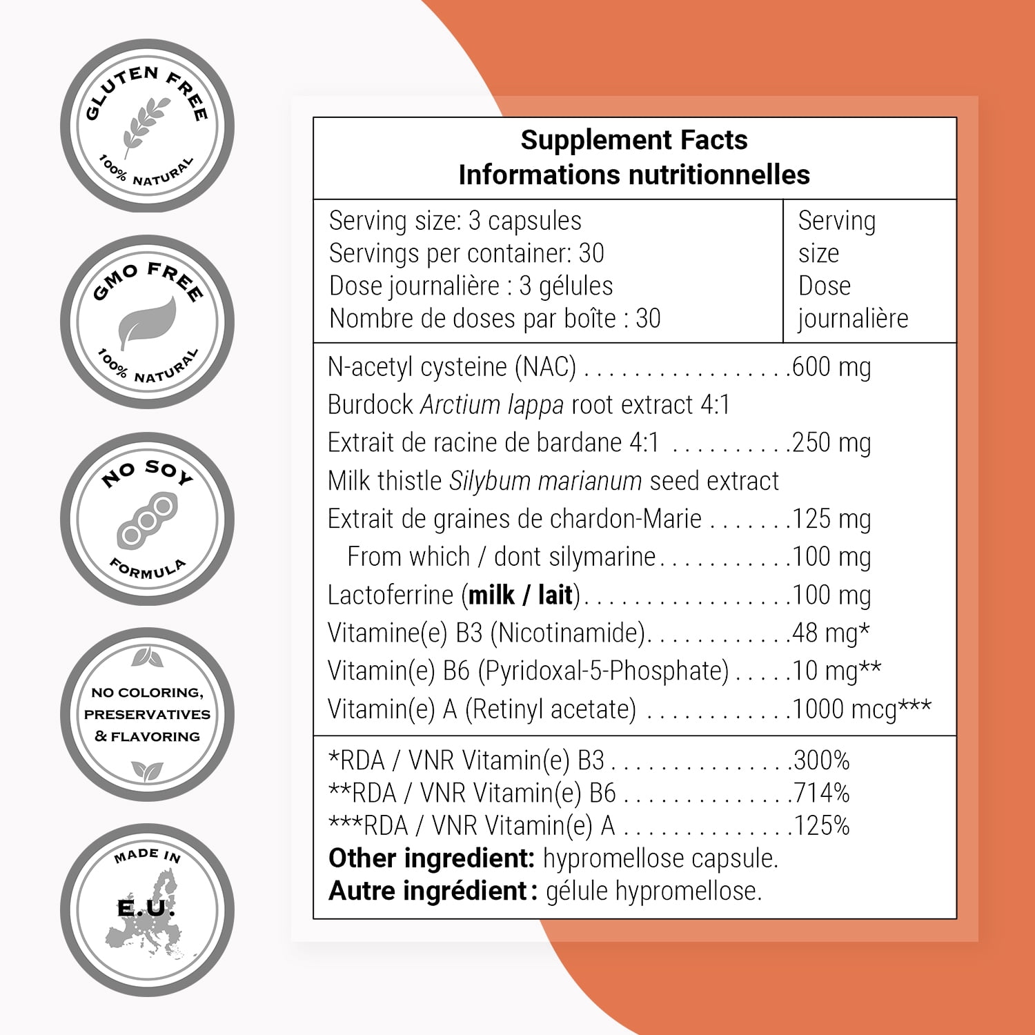 SuperSmart - Clear Skin Formula - 7-in-1 Skin Supplement with Burdock, Milk Thistle, NAC, Lactoferrin, and Vitamins A, B3 & B6 - Clear & Radiant Skin | Non- GMO & Gluten Free - 90 Vegetarian Capsules