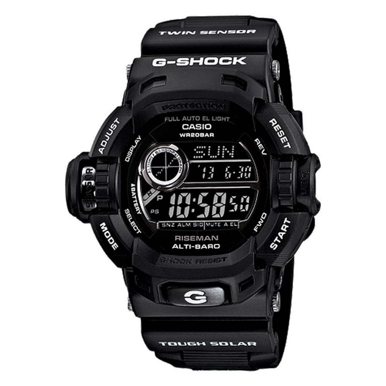 g-shock riseman multi-function digital black resin mens watch g9200bw-1cr