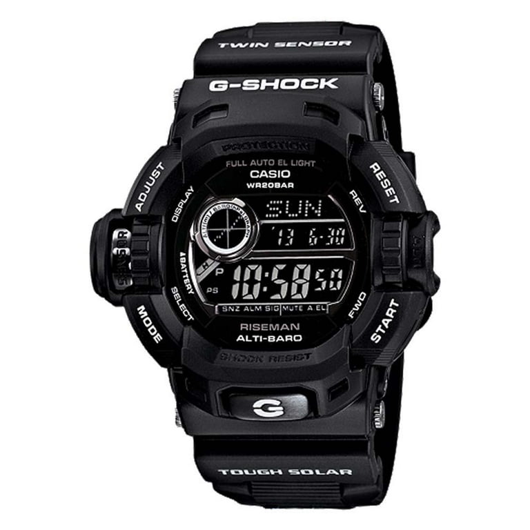 g-shock riseman multi-function digital black resin mens watch g9200bw-1cr