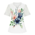 thumbnail image 4 of Patlollav Womens Tops Short Sleeve Floral Print Lace Mesh Splicing Pullover V-Neck Blouse, 4 of 6