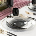 thumbnail image 3 of EcoQuality 9" inch Round Hammered Translucent Black Plastic Dinner Plates with Gold Rim - China Like Party Plates, Heavy Duty Large Disposable Charger Salad Plate Weddings, Serveware (80 Pack), 3 of 5