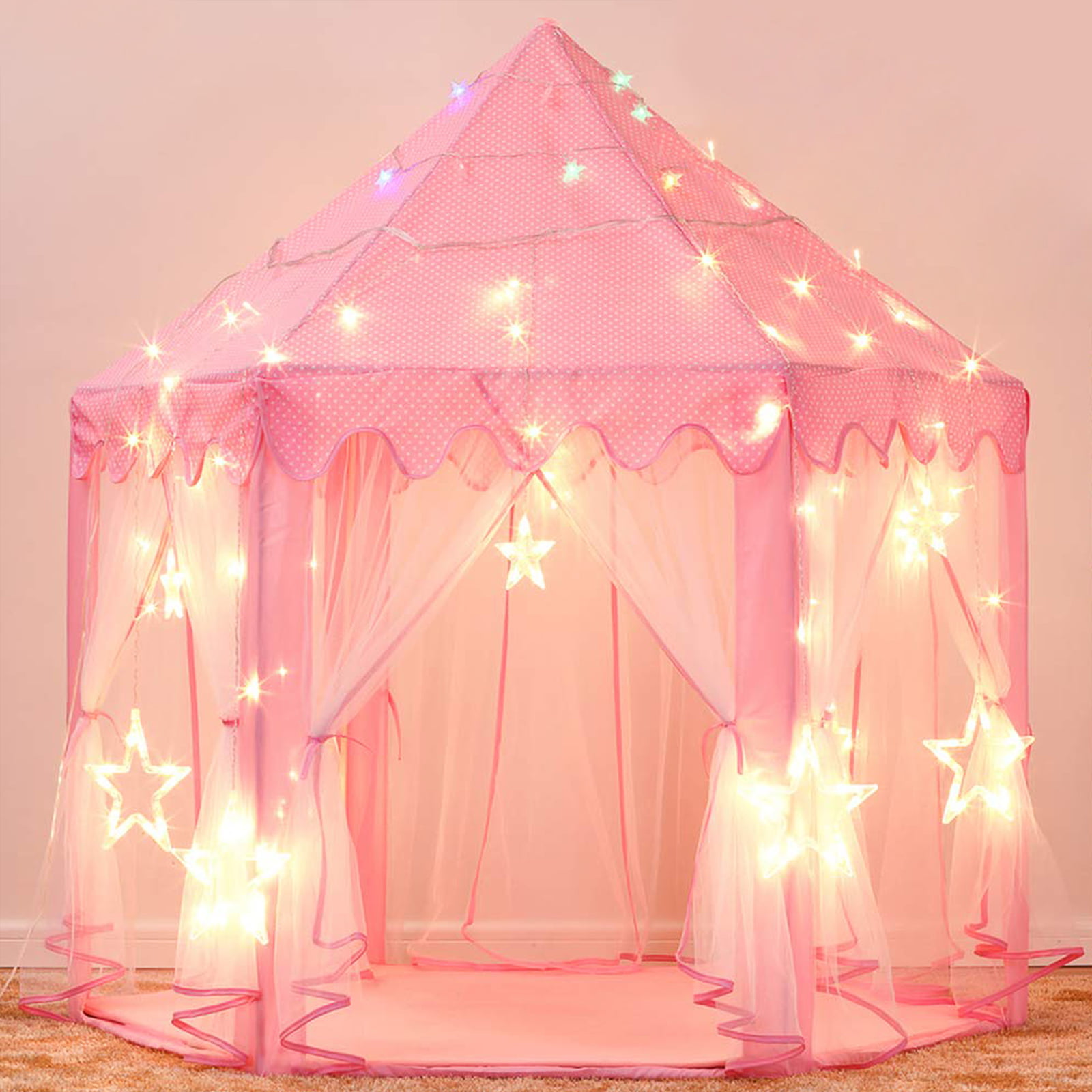 Princess Playhouse Tent for Girls With LED Star Lights Castle Pink Screens 55x53 for sale online 