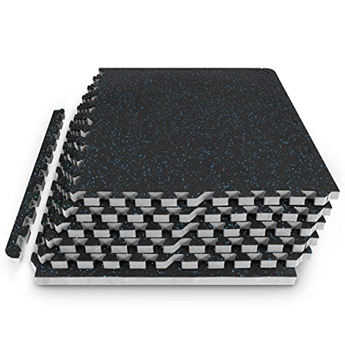 ProsourceFit Rubber Top Exercise Puzzle Mat ¾ inch, EVA Foam Interlocking Tiles for Home Gym Protective Flooring for Equipment and Workouts, Blue 24sqf