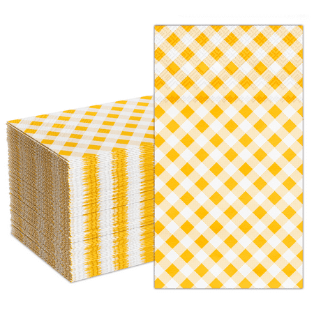 

DYLIVeS 80 Count Gingham Napkins 3 Ply Disposable Paper Dinner Napkins Yellow Napkins Buffalo plaid Napkins Disposable Towels Yellow and White Checkered Guest Napkins
