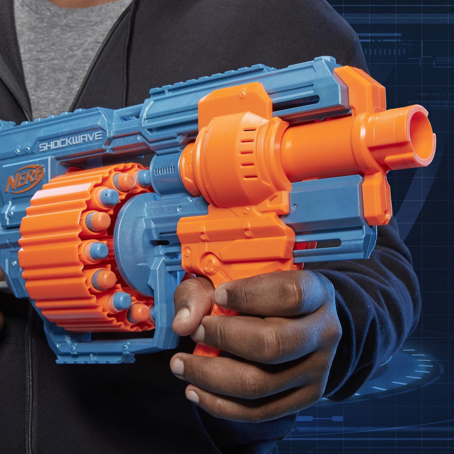 Nerf Elite 2.0 Shockwave RD-15 Blaster, 30 Nerf Darts, 15-Dart Rotating Drum, Pump-Action Slam Fire, Built-In Customizing Capabilities