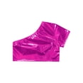 thumbnail image 3 of HULIJA Kids Girls Boys Jazz Hip-hop Dance Top One Shoulder Metallic T-shirts Performance Costume Hot Pink 120, 3 of 4