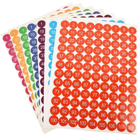 7 Sheets Number Label Sticker 1 108 Number Round Decal Small Round ...