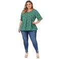 thumbnail image 3 of Blusas de talgrande pamujer, con estampado floral, ligeras, con cuello en V, pababydoll Verde 3XL, 3 of 6
