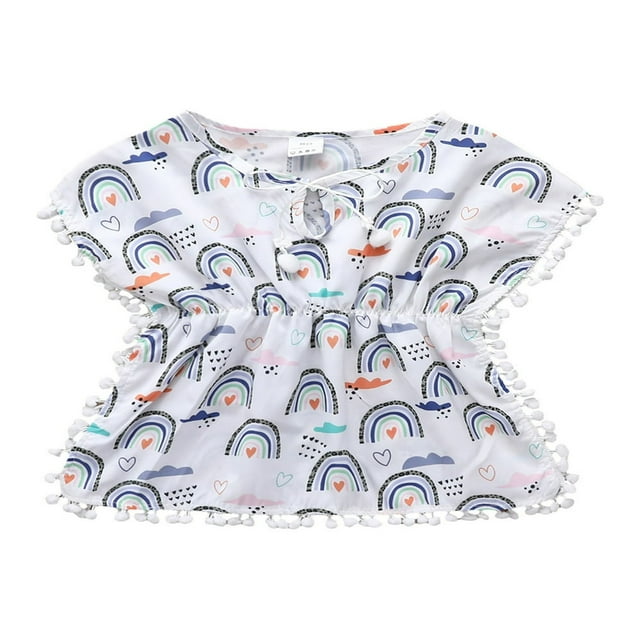 Maillot de Bain pour Filles Couverture Été Léopard à Franges Robe de Plage Maillots de Bain Bikini Bleu-Fleur 2-3 Ans