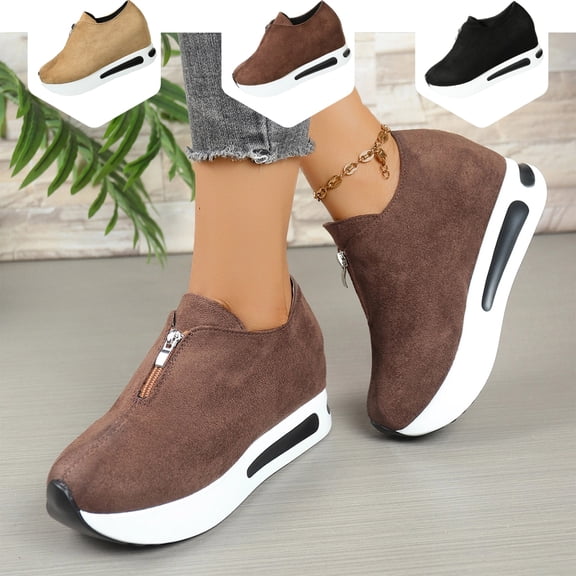 IEMIEMIEM Women's Suede Casual Slip on Loafers with Zip Detail and Rocking Sole for Comfortable Everyday Wear in Fall Season 6 wide