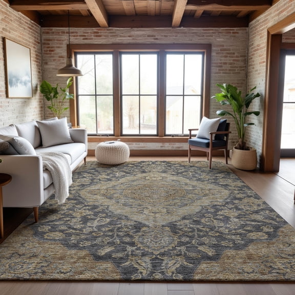 Addison Rugs Mayfield Premium Machine Washable Traditional Global Charcoal Rectangle Rug, 8' x 10'