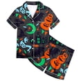 thumbnail image 4 of Weebloom Halloween Toddler Girls' Pajama Sets Cute Pumpkin Pajamas Set Soft Printed Kids Short Sleeve Button Down Shirt And Shorts Sleepwear Nightwear Pjs Loungewear Dark Gray 4-5 Years, 4 of 4