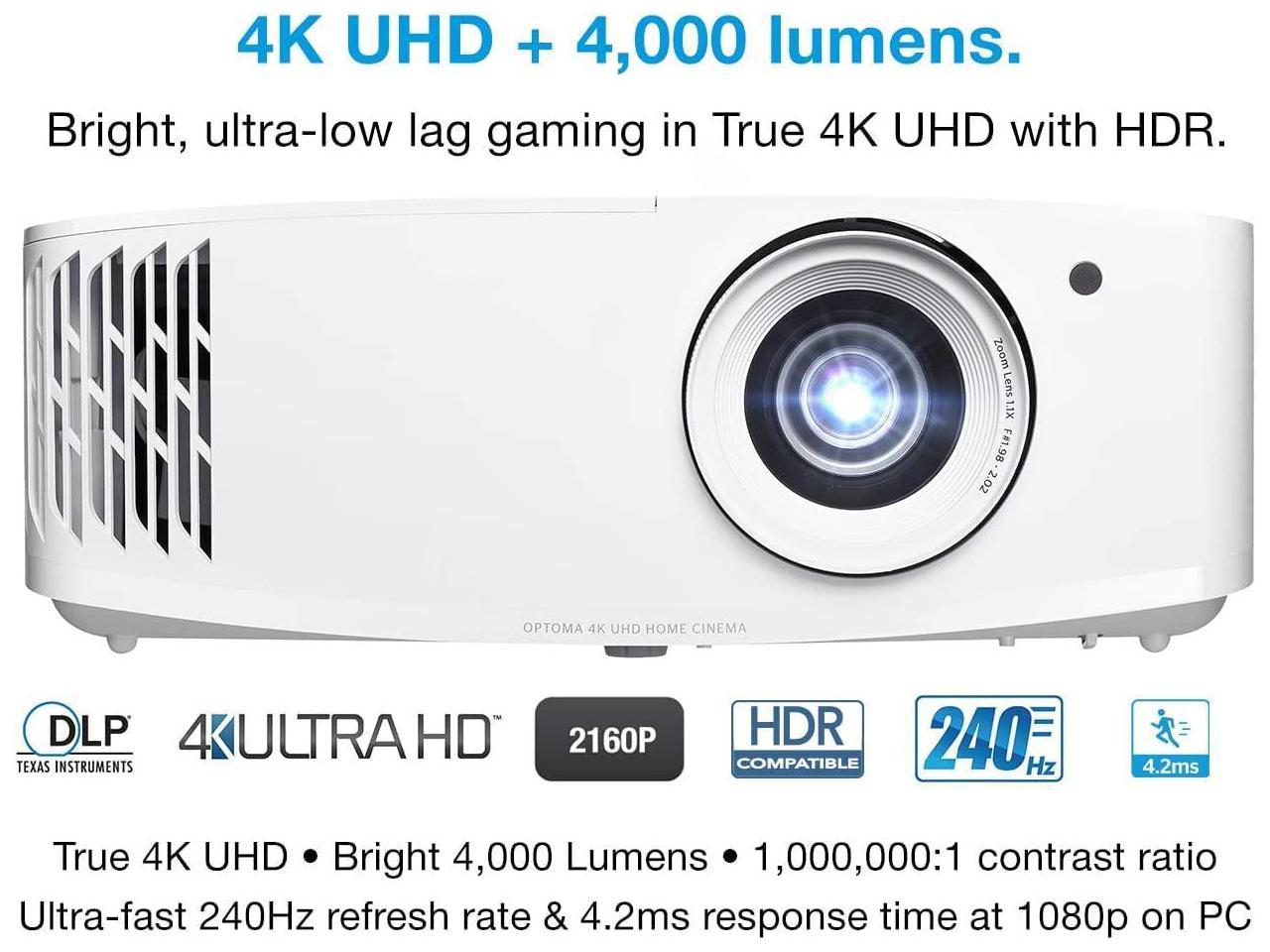 Optoma UHD38x Bright, True 4K UHD Gaming Projector | 4000 Lumens | 4.2ms Response Time at 1080p with Enhanced Gaming Mode | Lowest Input Lag on 4K Projector | 240Hz Refresh Rate | HDR10 & HLG - image 2 of 5