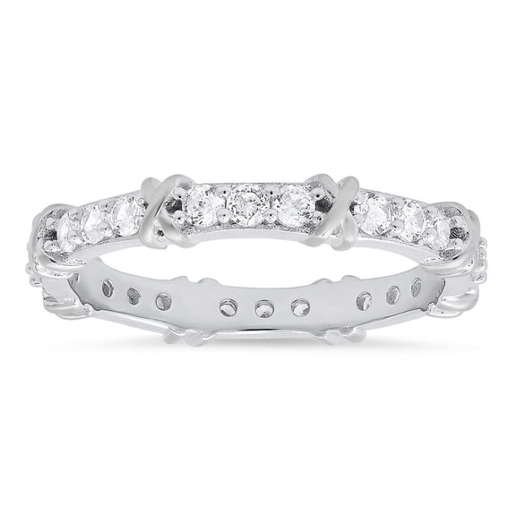 Kylie Harper Sterling Silver Round-cut CZ "X" Stackable Eternity Band Ring