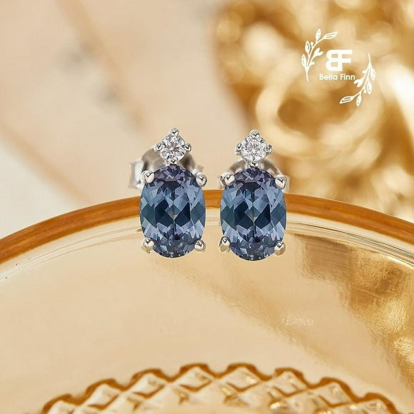 Oval Simulated Alexandrite Studs Earrings,June Birthstone Color Change 925 Sterling Silver Studs Earrings,Gift for Her