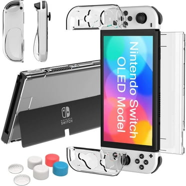 Teyomi Protective Case for 2021 Nintendo Switch OLED with 2 Soft TPU Grip Case and 6 Silicone Finger Caps - Clear White