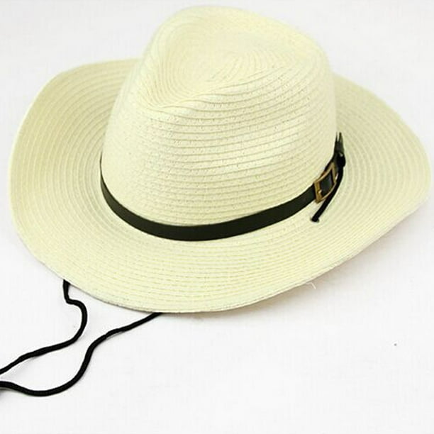 Foldable Wide Brim Sun Hat Cowboy Straw Hat Cap for Men ColorWhite