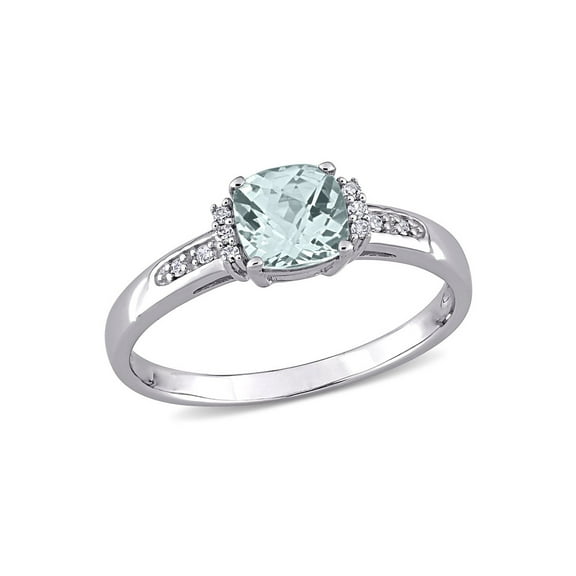 4/5 Carat (Ctw) Light Aquamarine Cushion-Cut Ring in 10K White Gold for Women