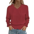 thumbnail image 6 of Maean Women V Neck Top Puff Long Sleeve Cropped Blouse Fashion Hollow out Fall Trendy Shirts Clothes, 6 of 7