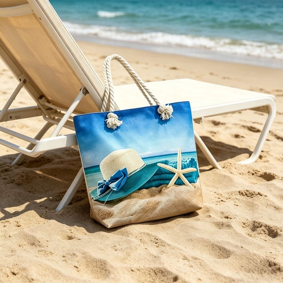 LEFXSMR Beach Bags for Women, Beach Bags Waterproof Sandproof Vacation Style, Portable Canvas Tote Bag for Swim Pool & Outdoor Use