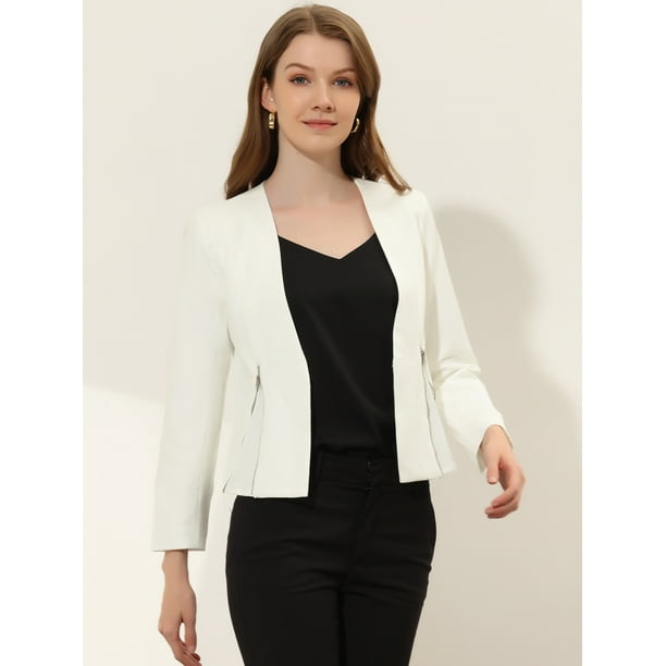Chaqueta Corta Blazer Para Mujer Sin Cuello Allegra K Oficina De