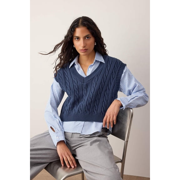 TRENDYOLMİLLA Women's Dark blue Cable knit Long Regular fit Sweater Vests