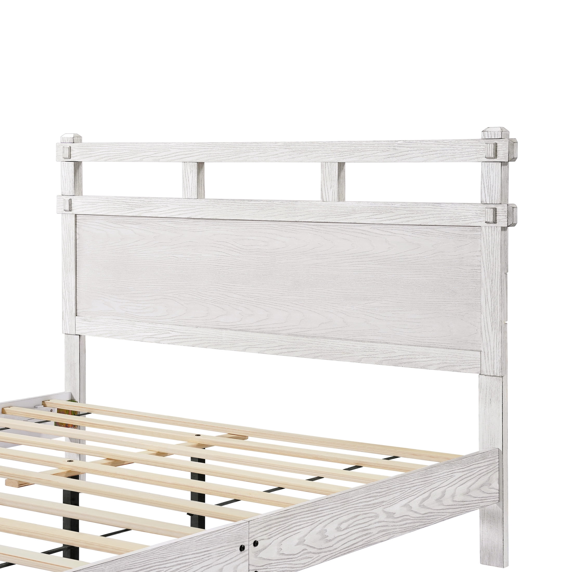 Christopher Knight Home Queen Bed Frame with Farmhouse Headboard, No Box Spring Required, Antique White