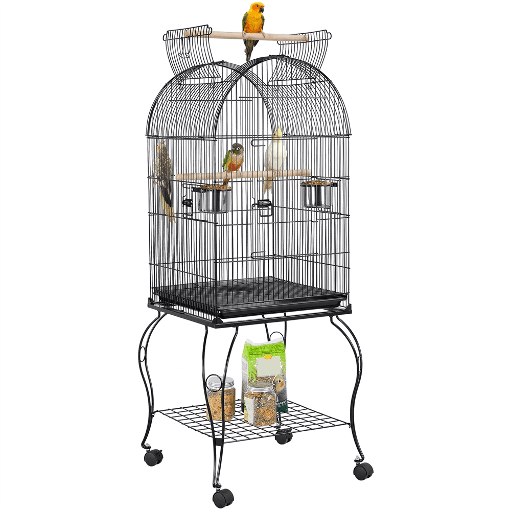 Yaheetech 59'' H Open Top Rolling Metal Bird Cage with Stand, Black