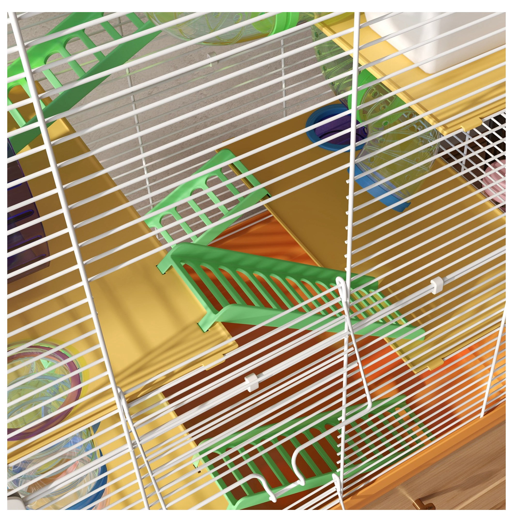 Hamster Cage 5 Tier Portable Carrier w/ Wheel & Tubes, Small Animal Habitat - Orange