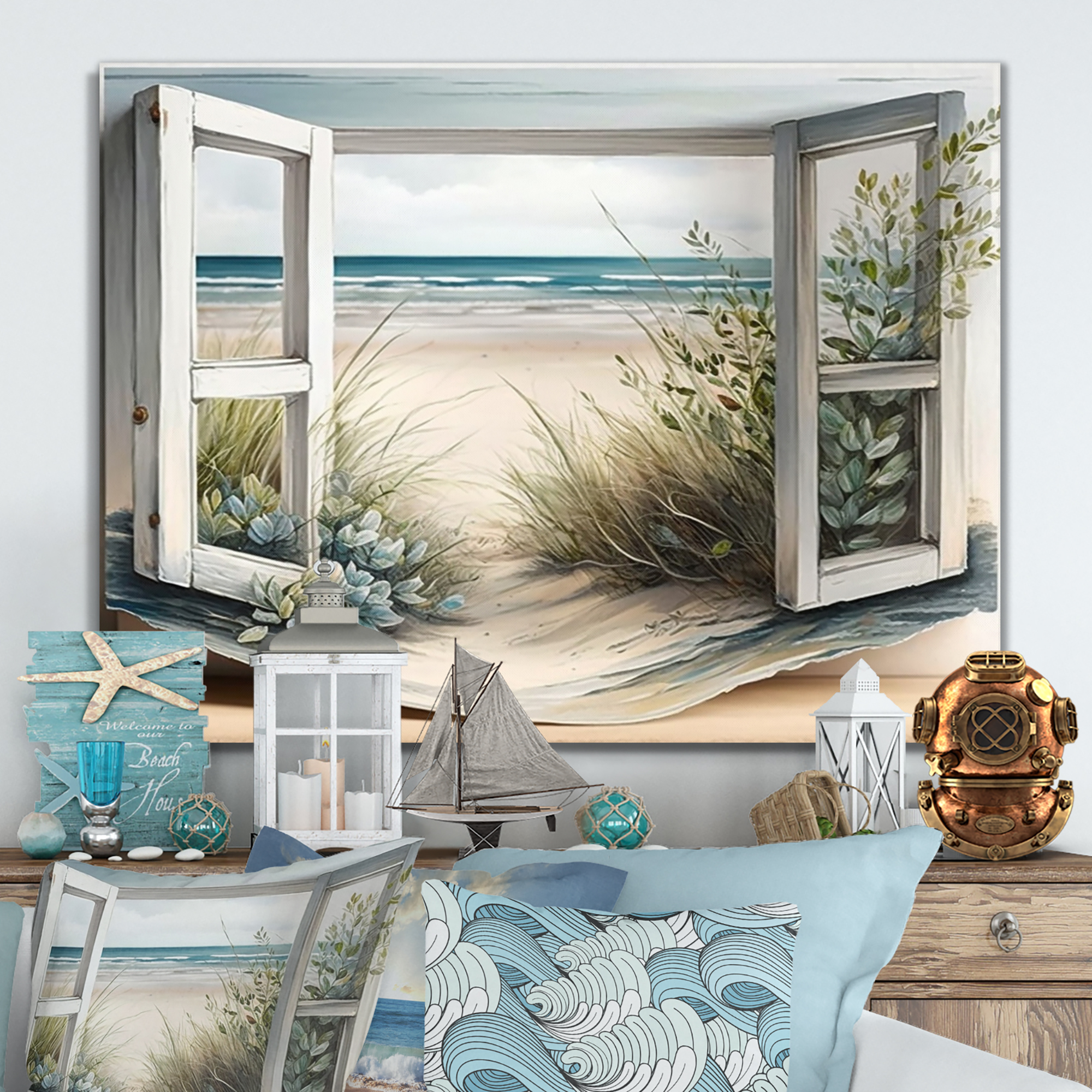 Designart Window To The Beach V Canvas Wall Art