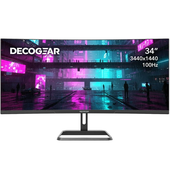Deco Gear 34" Curved UltraWide WQHD Monitor 3440×1440, 100Hz, 1ms, 99% sRGB, HDR, Low Blue Light, PIP/PBP, 2× HDMI, 2× DisplayPort, Tilt-Adjustable Stand - Business Productivity Display