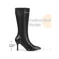 thumbnail image 5 of BLISSFUL STEP Women's Boots Knee High Stiletto Heel Pointed Toe Buckle Zipper Rivets Boots Black 6, 5 of 7