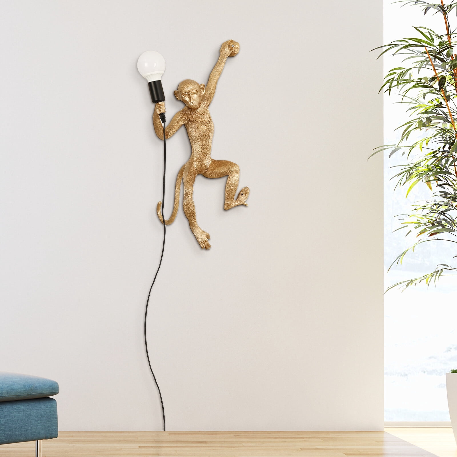 Monkey Wall Table Lamp Gold  Resin Pendant Light Fixture Chandelier Bedroom for a Bedroom, Living Room, Office, Yoga Room
