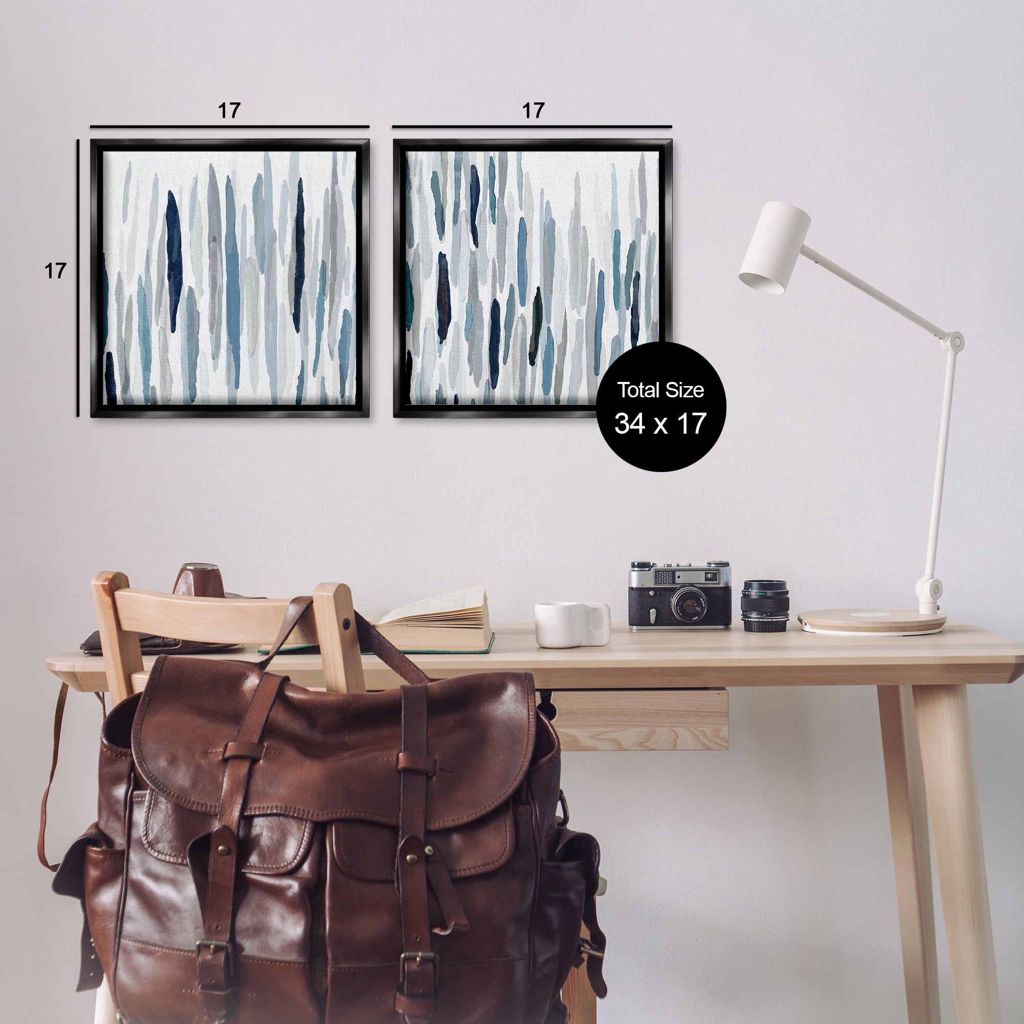 Stupell Industries Abstract Brushed Rainfall Contemporary Abstract Painting Black Floater Framed Canvas Art Print Wall Art, 18 x 18, Set of 2