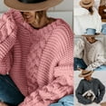 thumbnail image 3 of Yokua Women Winter Long Sleeve V-Neck Sweater Chunky Braided Cable Knitted Pullover Top Solid Color Casual Loose Jumper Shirt Streetwear, 3 of 17