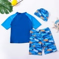 thumbnail image 4 of Povozer Toddler Boys Three Pieces Swimsuit Set Shark Bathing Suit(Blue,6-7Y), 4 of 6