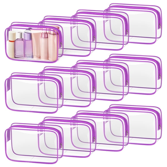Bolsa de maquillaje TISRATOK, transparente, 12 unidades, para mujer, de viaje, color morado
