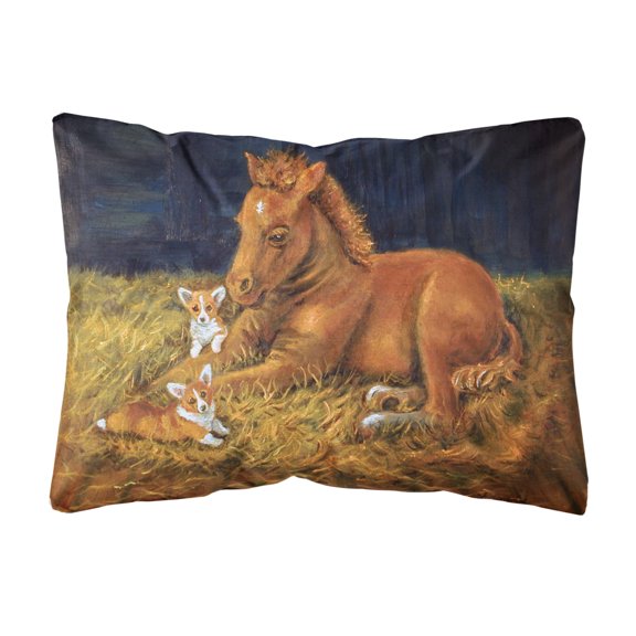 Carolines Treasures 7329PW1216 Corgi Sunrise with Colt Canvas Fabric Decorative Pillow, 12H x16W, multicolor